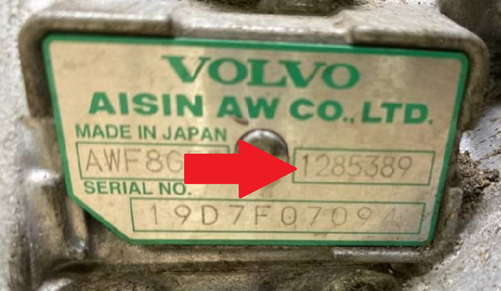 Volvo AWF8G30 AWF8G45 AWF8G55 transmission ID tag