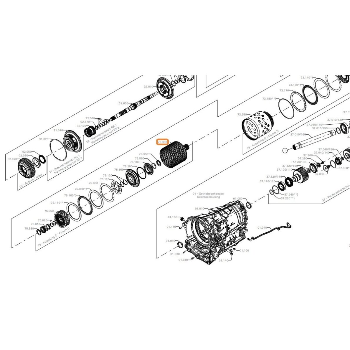 8HP90, 8HP90A, 8HP95A, 8HP95AX C clutch drum with sun gear shaft 1 8HP90, 8HP90A, 8HP95A, 8HP95AX C clutch drum with sun gear shaft 1
